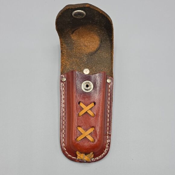 Harley-Davidson Brown and Orange Leather Bag with Cross-Stitch Design - Picture 9 of 17